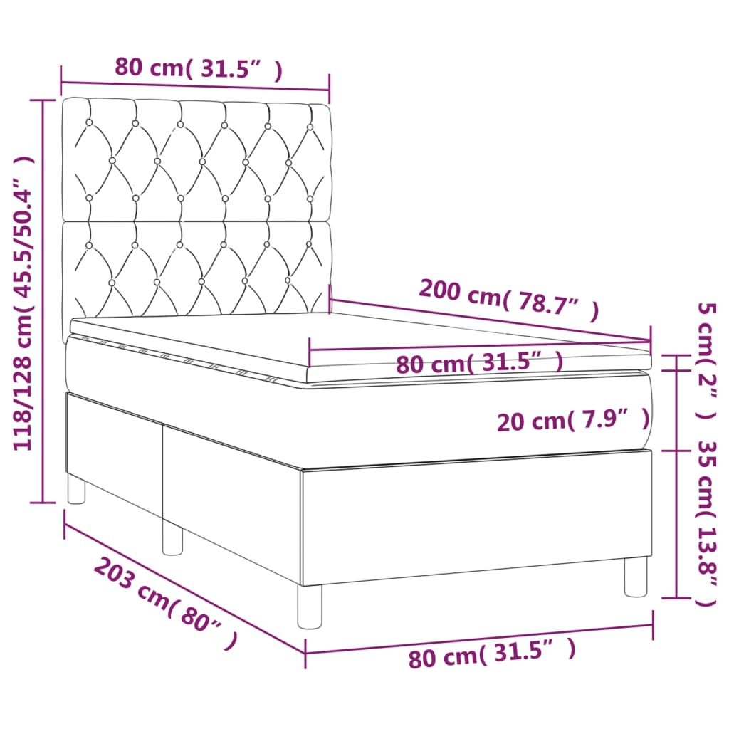 vidaXL Boxspringbett mit Matratze Taupe 80x200 cm Stoff