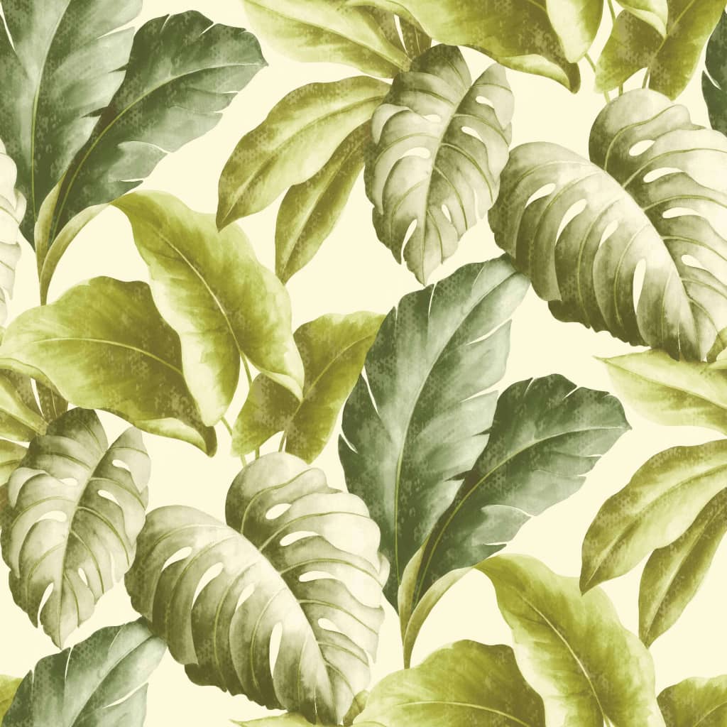 DUTCH WALLCOVERINGS Tapete Tropische Blätter Grün und Weiß