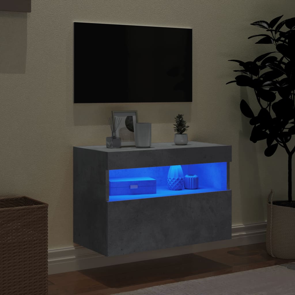 vidaXL TV-Wandschrank mit LED-Leuchten Betongrau 60x30x40 cm