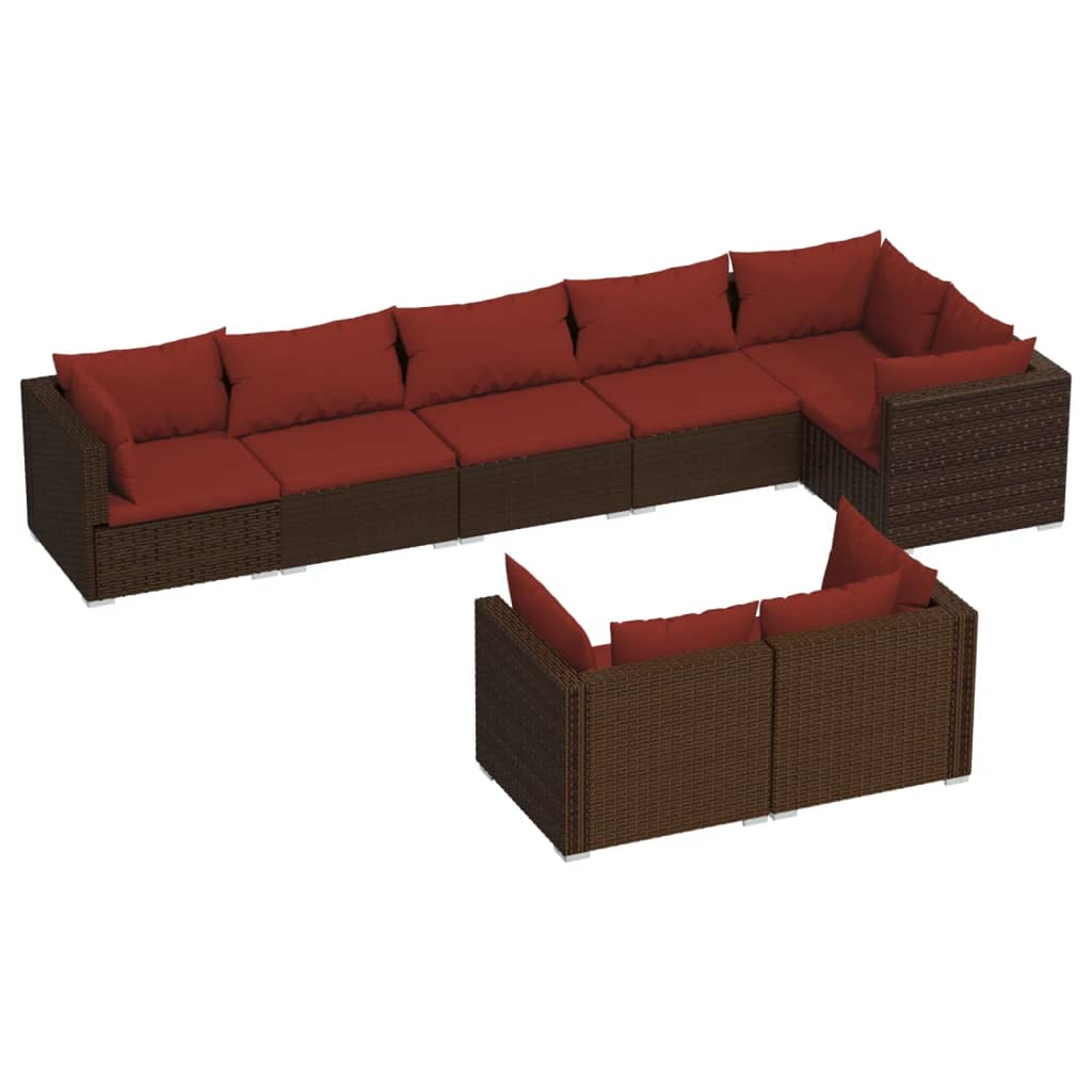 vidaXL 8-tlg. Garten-Lounge-Set mit Kissen Braun Poly Rattan