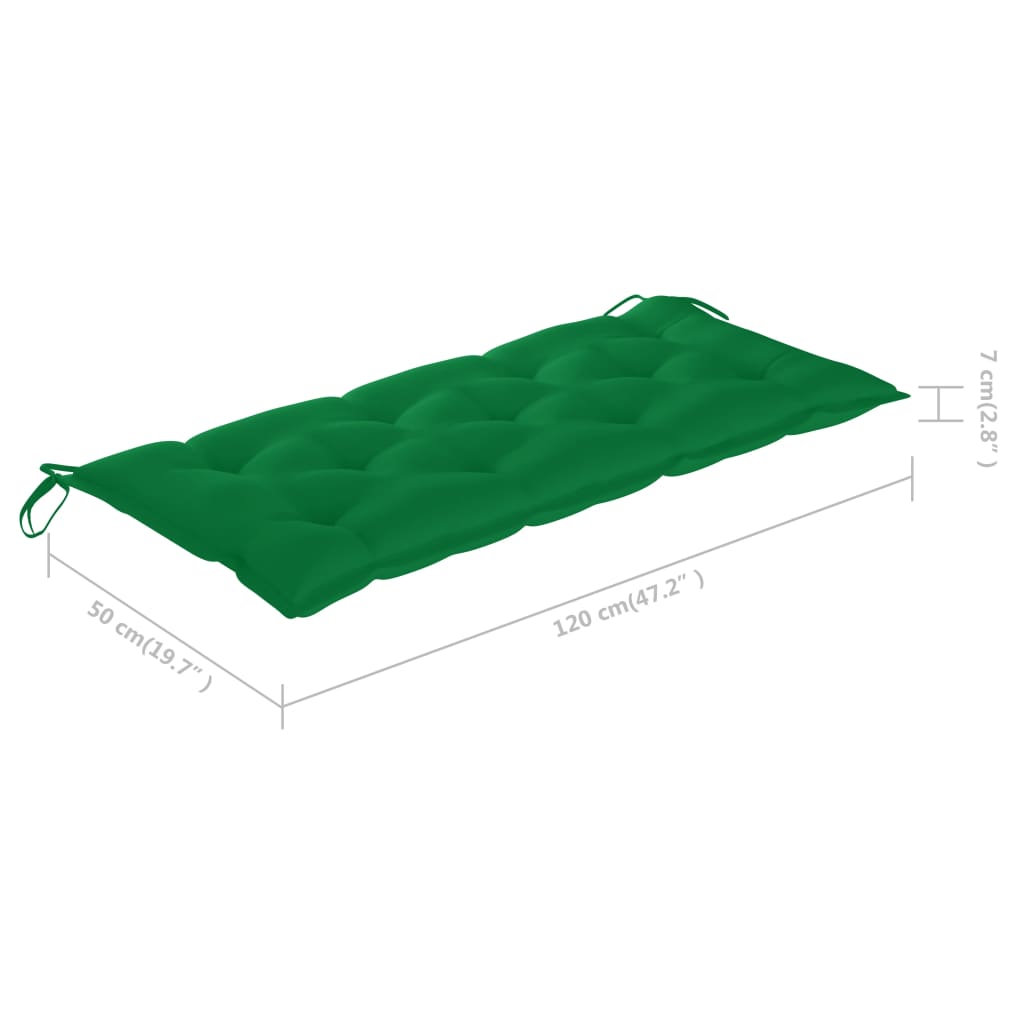 vidaXL Gartenbank mit Grüner Auflage 120 cm Massivholz Teak