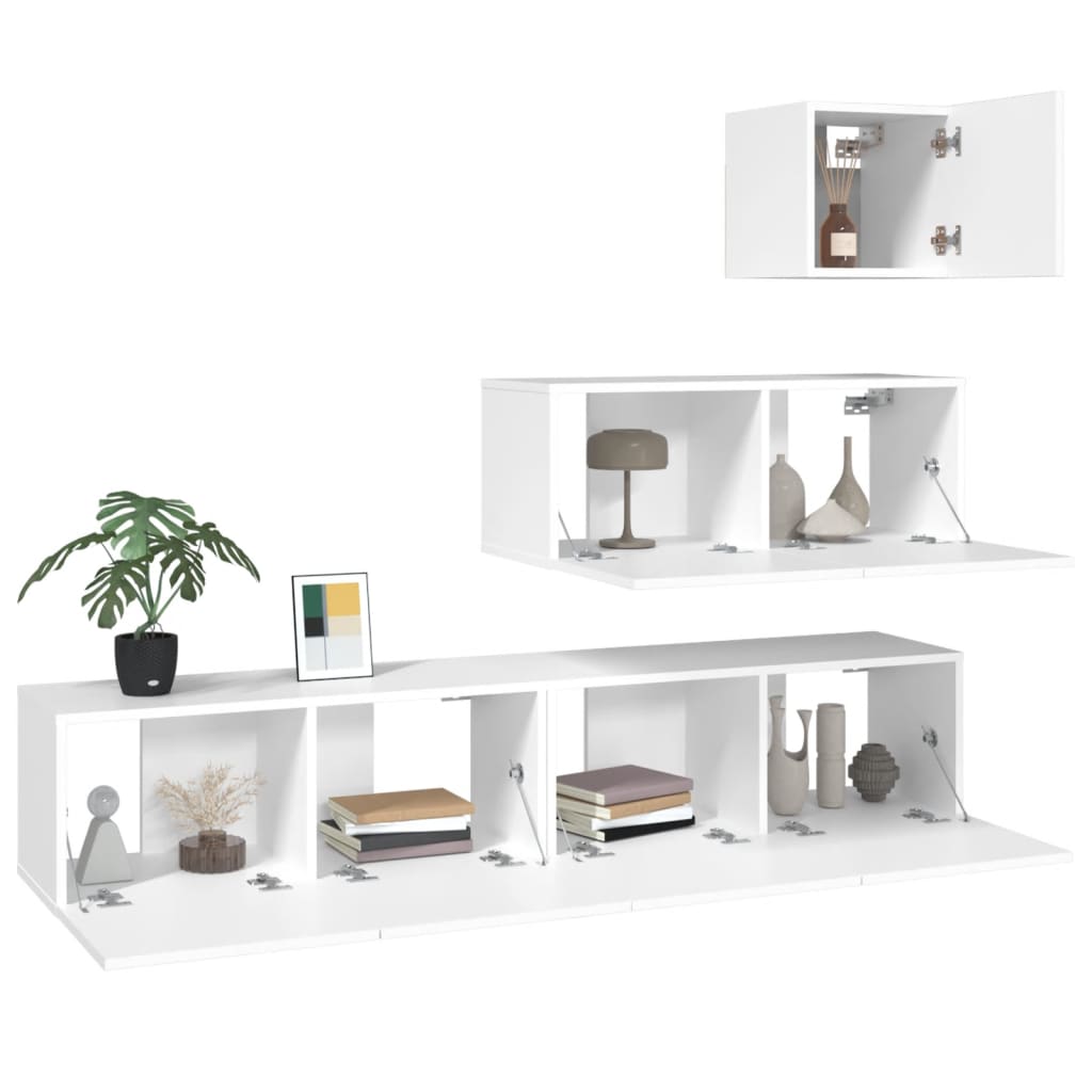 vidaXL 4-tlg. TV-Schrank-Set Weiß Holzwerkstoff