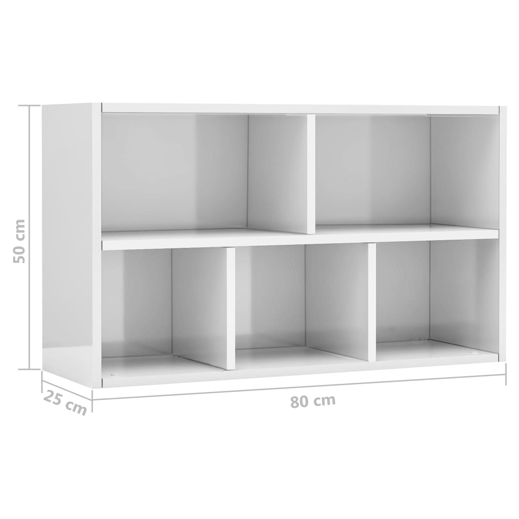 vidaXL Bücherregal/Sideboard Hochglanz-Weiß 50x25x80 cm Holzwerkstoff