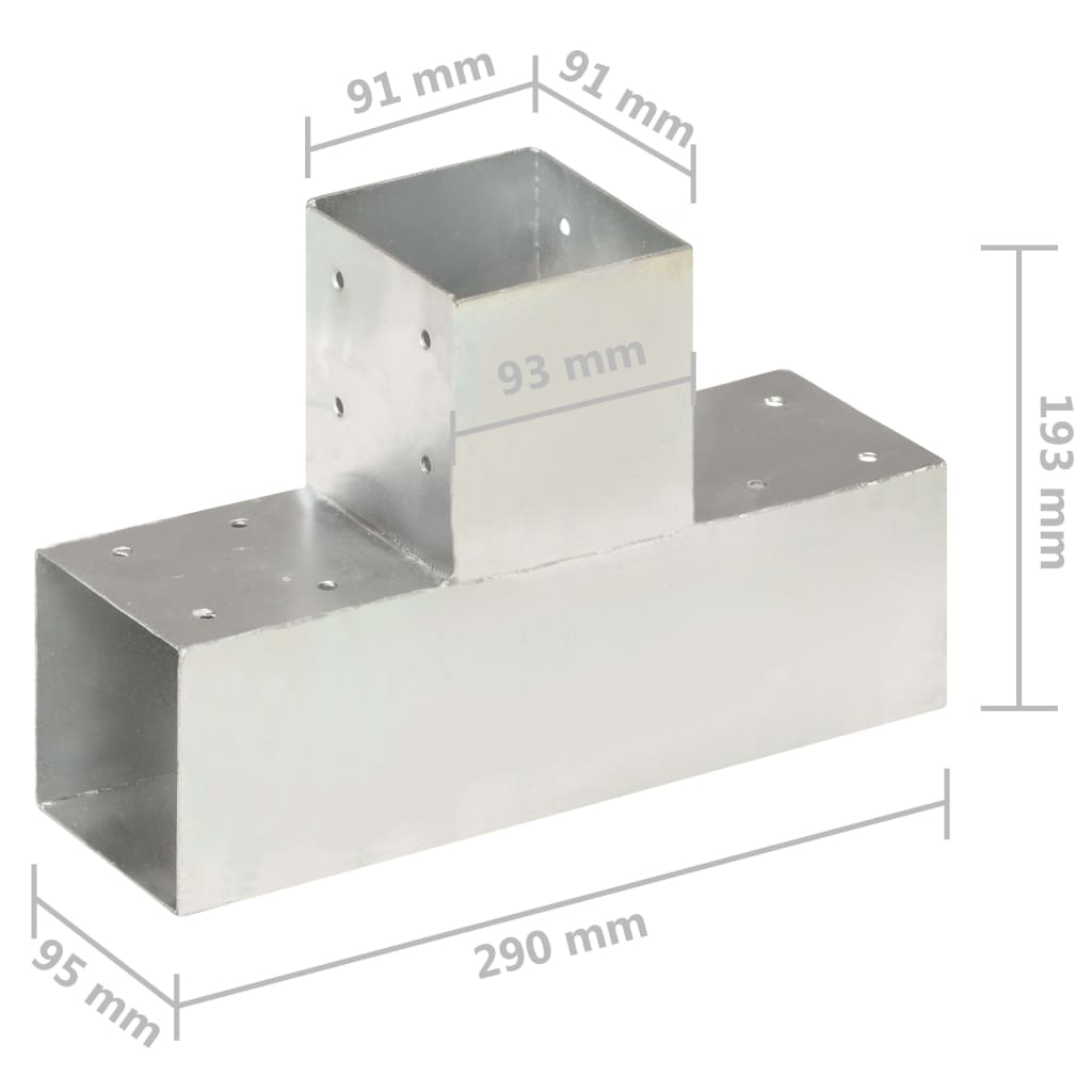 vidaXL Pfostenverbinder 4 Stk. T-Form Verzinktes Metall 91 x 91 mm