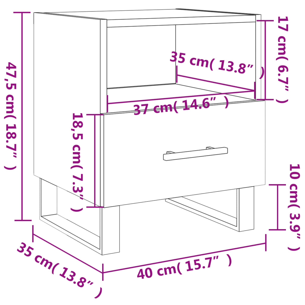 vidaXL Nachttische 2 Stk. Weiß 40x35x47,5 cm Holzwerkstoff