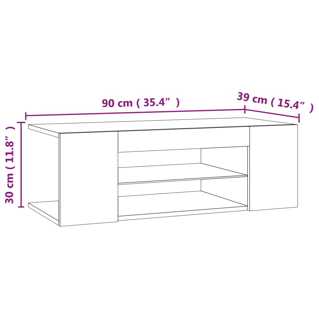 vidaXL TV-Schrank mit LED-Leuchten Braun Eichen-Optik 90x39x30 cm