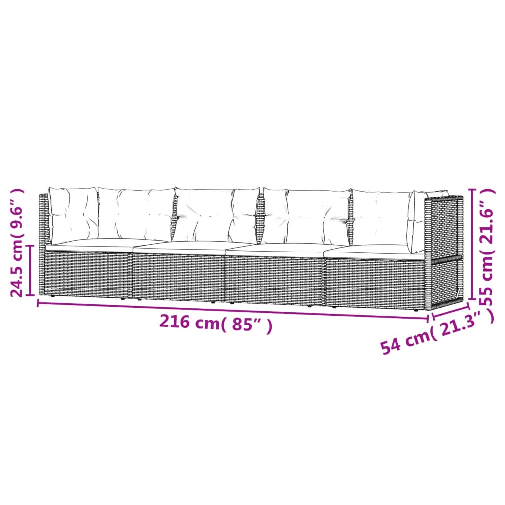 vidaXL 4-tlg. Garten-Lounge-Set mit Kissen Schwarz Poly Rattan