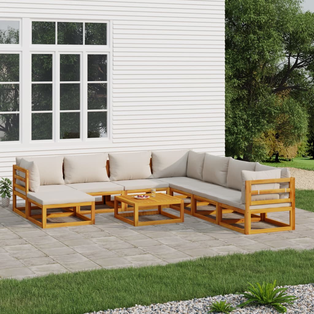 vidaXL 9-tlg. Garten-Lounge-Set mit Hellgrauen Kissen Massivholz