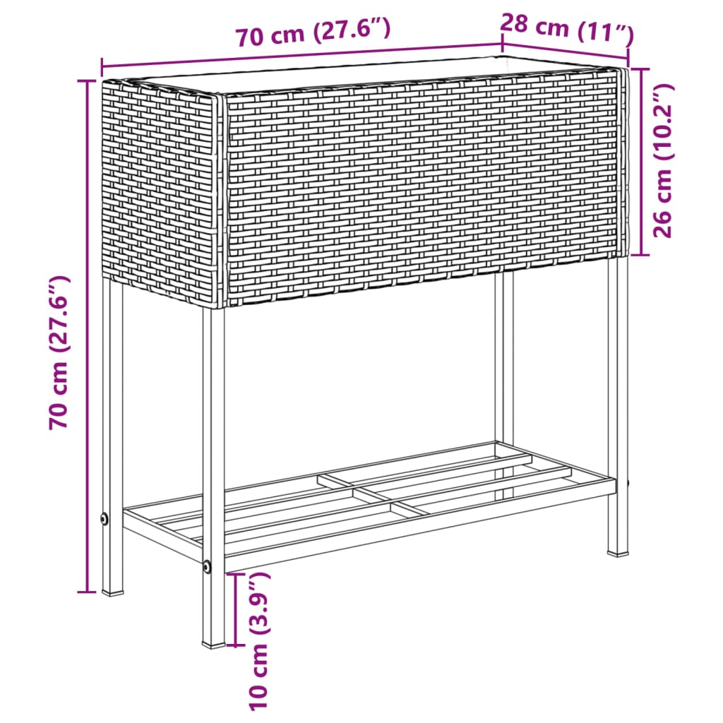 vidaXL Pflanzkübel mit Ablage Grau Poly Rattan