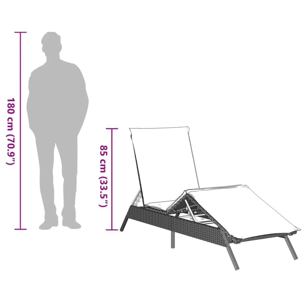 vidaXL Sonnenliegen 2 Stk. mit Tisch Hellgrau Poly Rattan