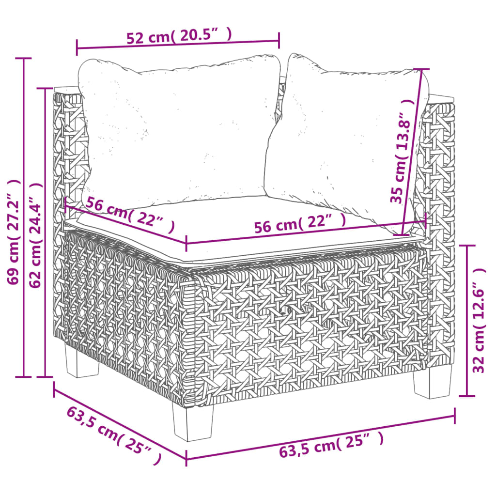 vidaXL 7-tlg. Garten-Sofagarnitur mit Kissen Schwarz Poly Rattan