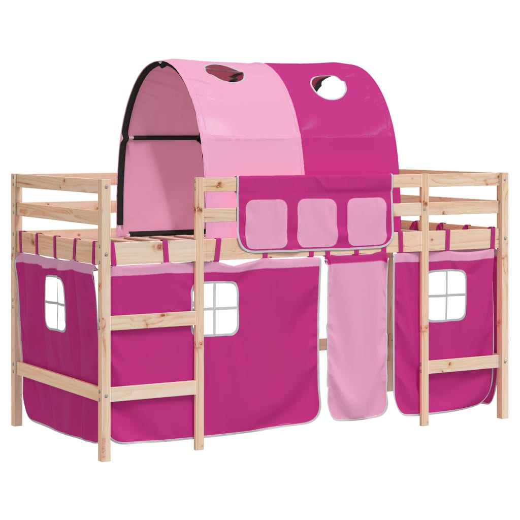 vidaXL Kinderhochbett mit Tunnel Rosa 90x190 cm Massivholz Kiefer