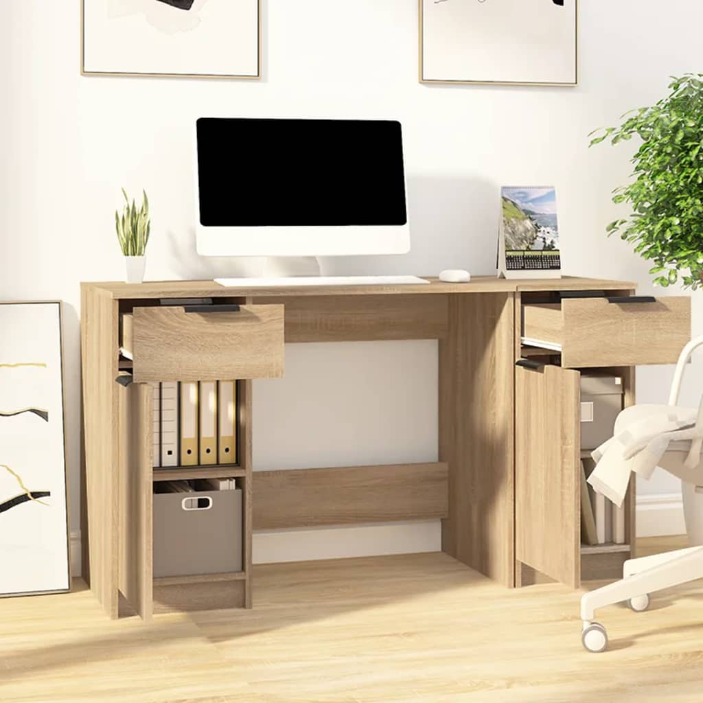 vidaXL Schreibtisch mit Beistellschrank Sonoma-Eiche Holzwerkstoff