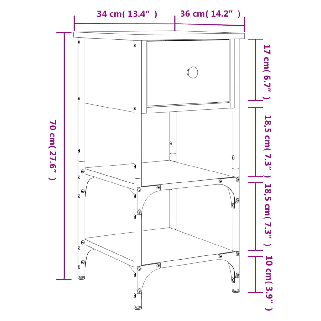 vidaXL Nachttische 2 Stk. Braun Eichen-Optik 34x36x70 cm Holzwerkstoff