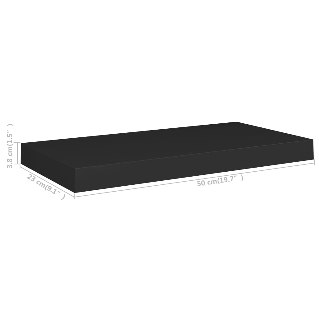 vidaXL Schweberegale 2 Stk. Schwarz 50x23x3,8 cm MDF