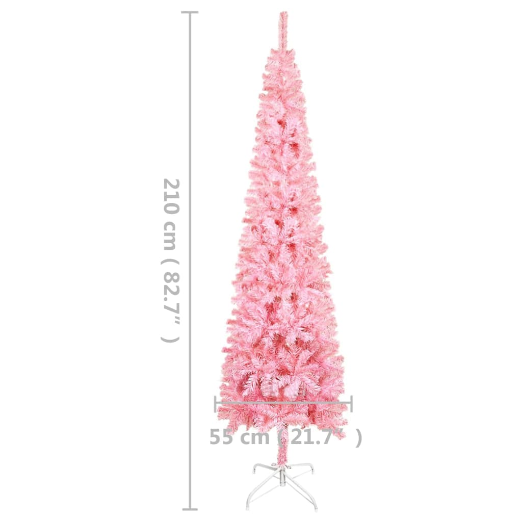 vidaXL Weihnachtsbaum Schlank mit LEDs Rosa 210 cm