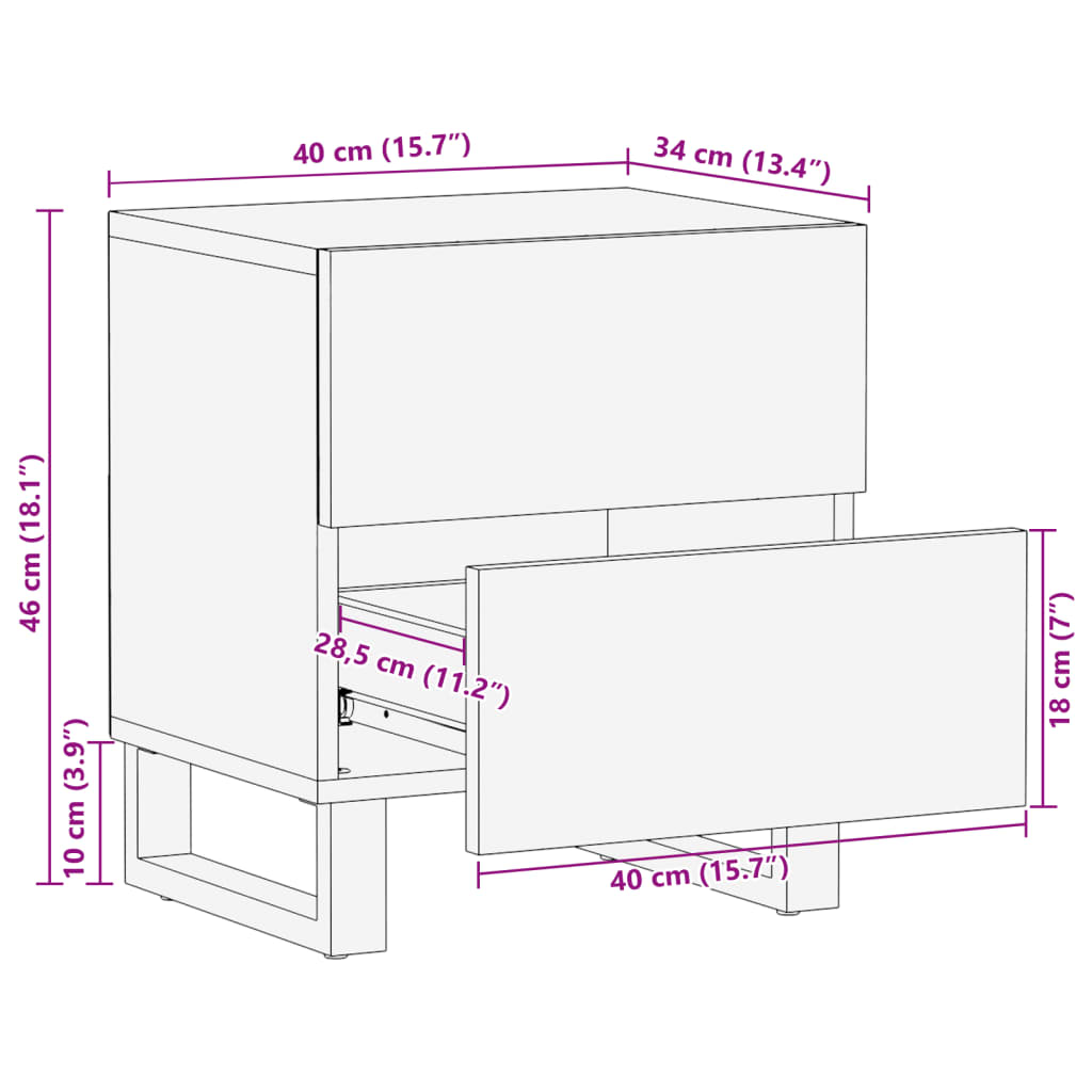 vidaXL Nachttische 2 Stk. 40x34x46 cm Massivholz Akazie