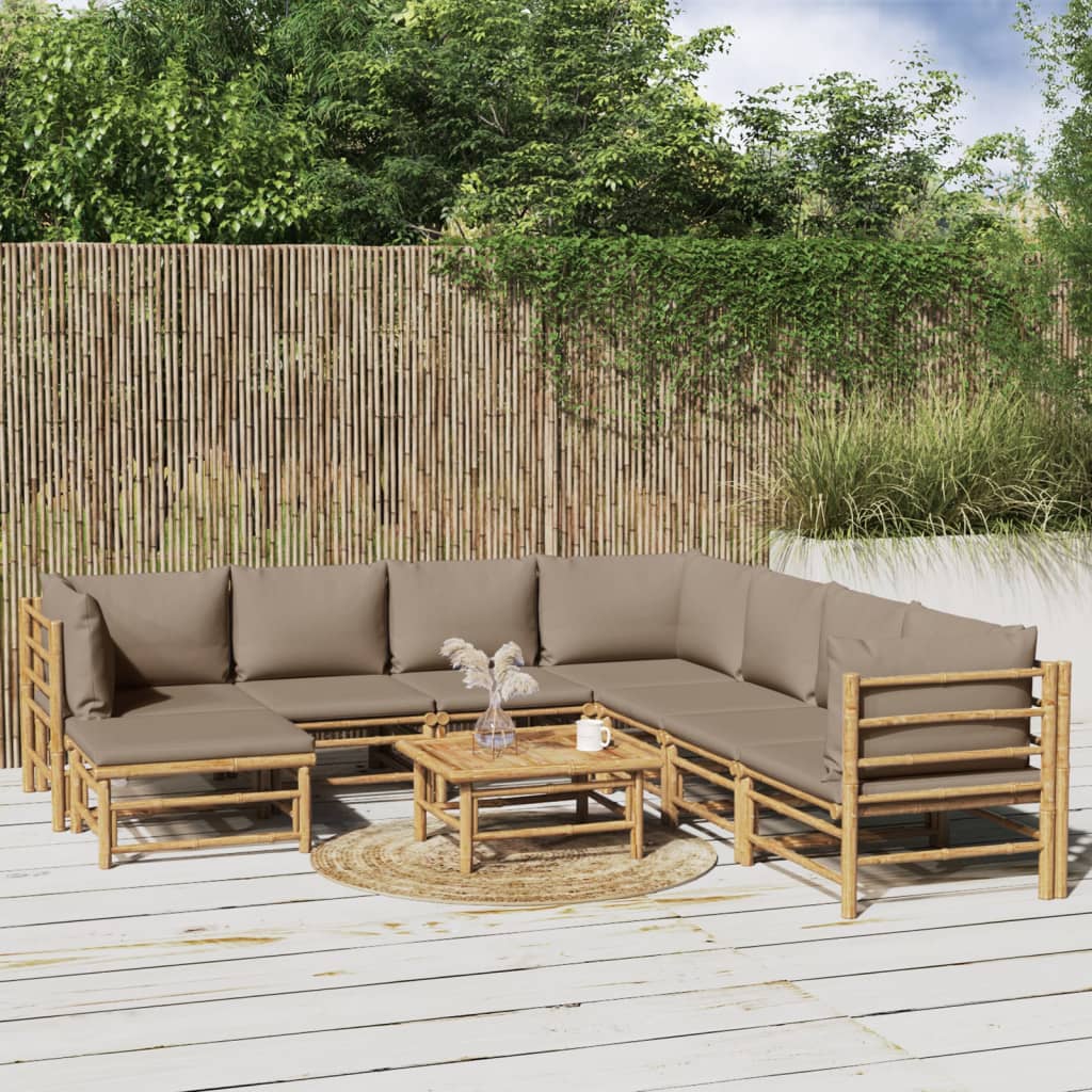 vidaXL 9-tlg. Garten-Lounge-Set mit Kissen Taupe Bambus
