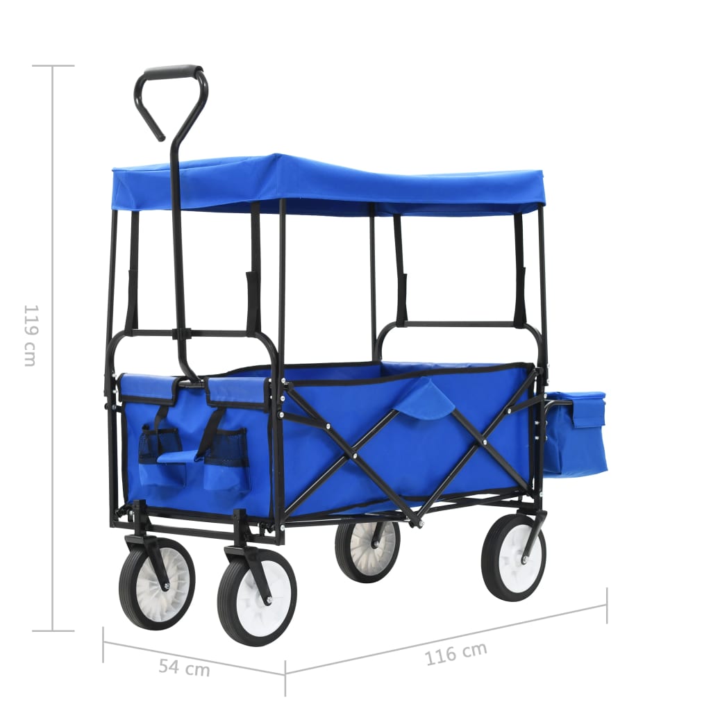 vidaXL Klappbarer Handwagen mit Sonnendach Stahl Blau