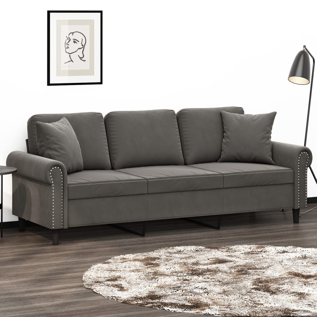 vidaXL 3-Sitzer-Sofa mit Kissen Dunkelgrau 180 cm Samt