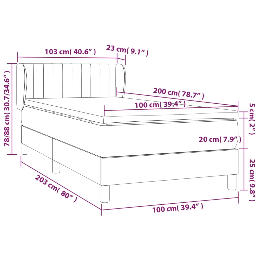 vidaXL Boxspringbett mit Matratze Rosa 100x200 cm Samt