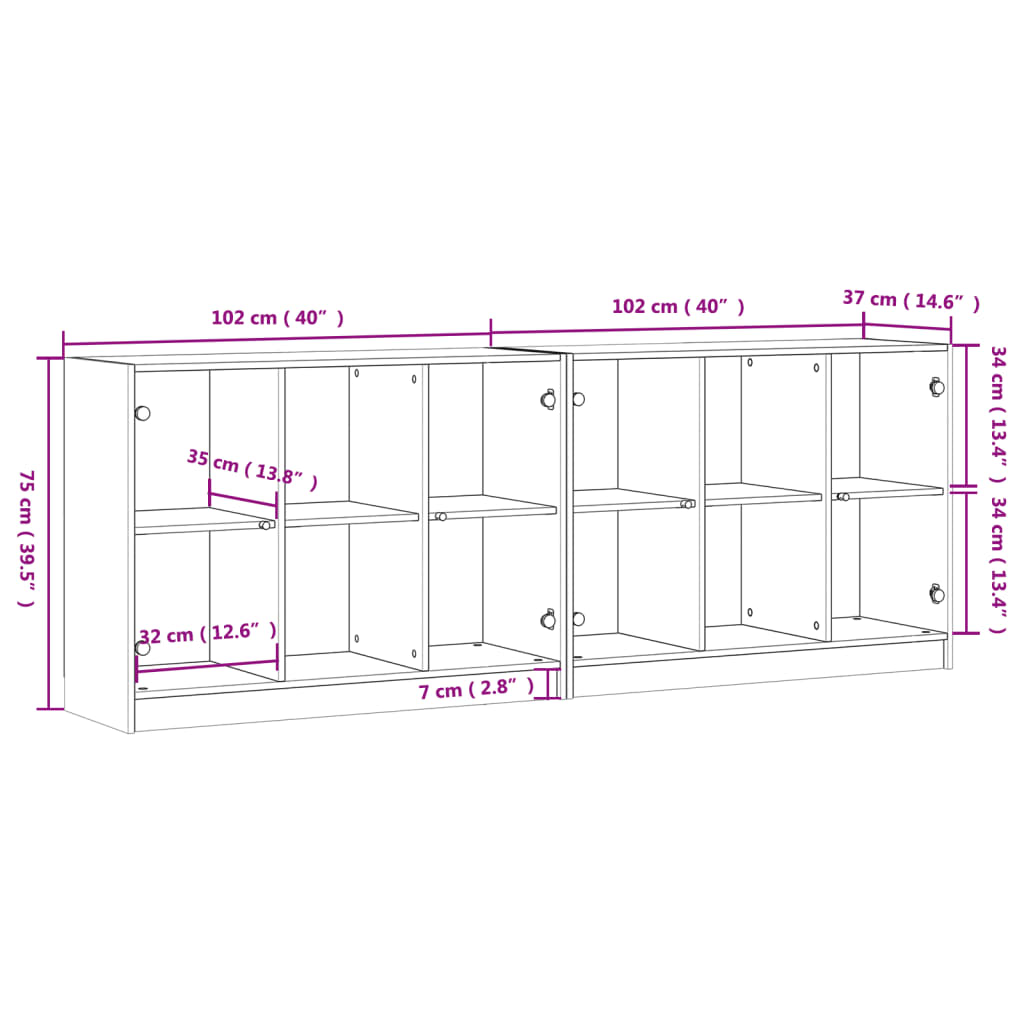 vidaXL Bücherschrank mit Türen Betongrau 204x37x75 cm Holzwerkstoff