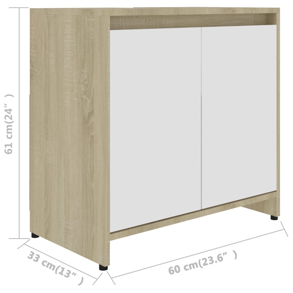 vidaXL Badezimmerschrank Weiß Sonoma-Eiche 60x33x61 cm Holzwerkstoff