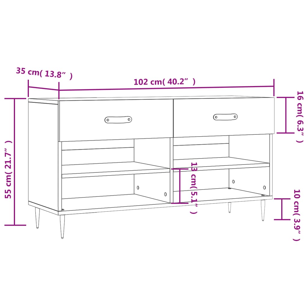 vidaXL Schuhbank Braun Eichen-Optik 102x35x55 cm Holzwerkstoff