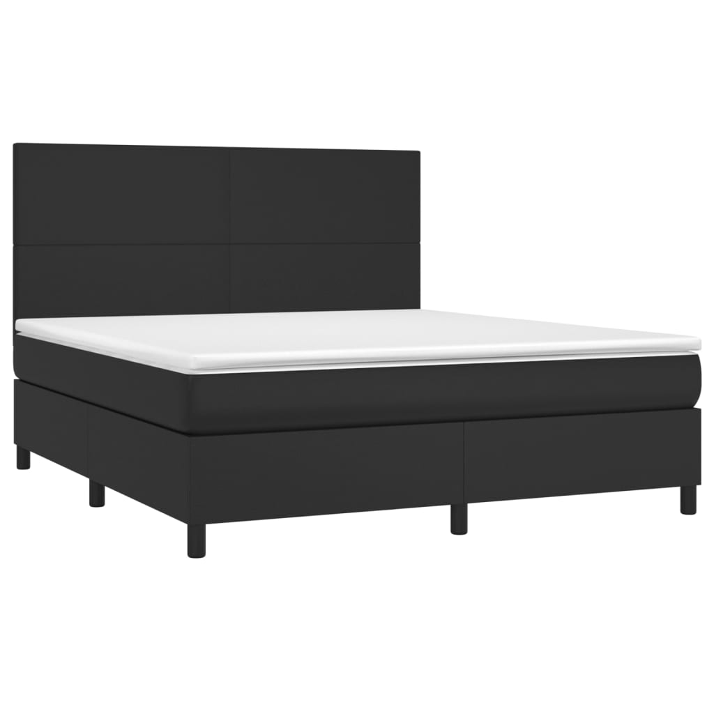 vidaXL Boxspringbett mit Matratze & LED Schwarz 180x200 cm Kunstleder