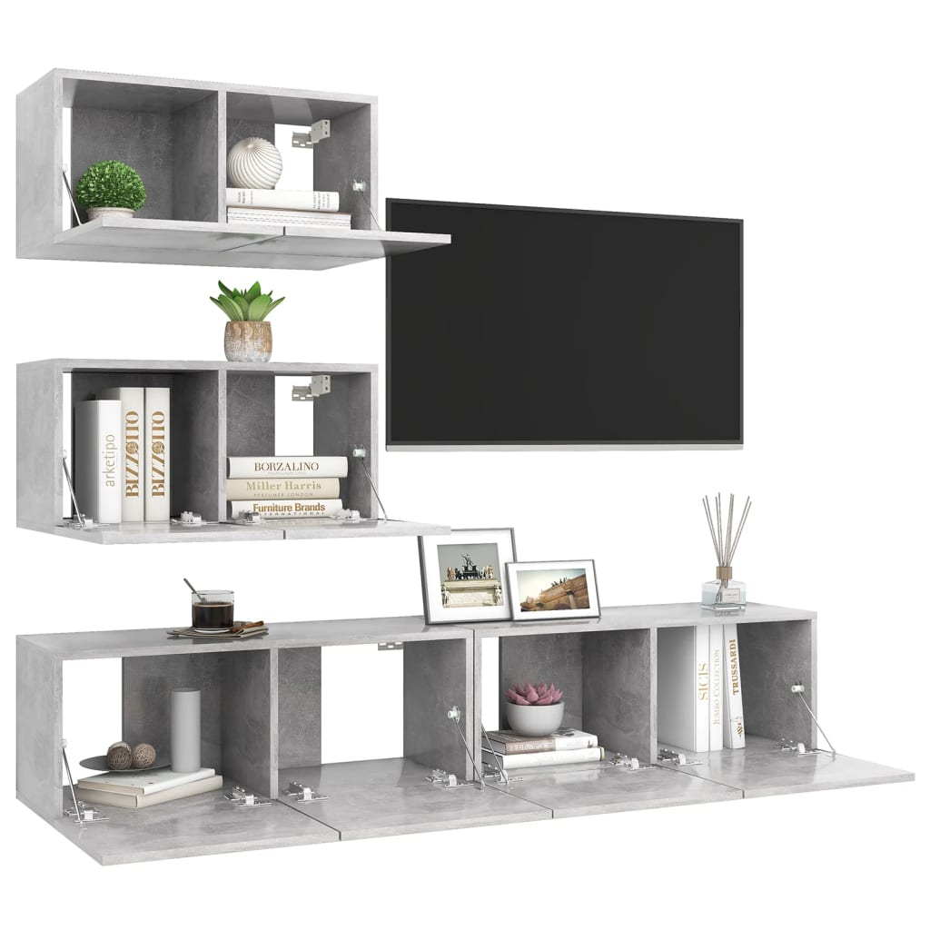 vidaXL 4-tlg. TV-Schrank-Set Betongrau Holzwerkstoff