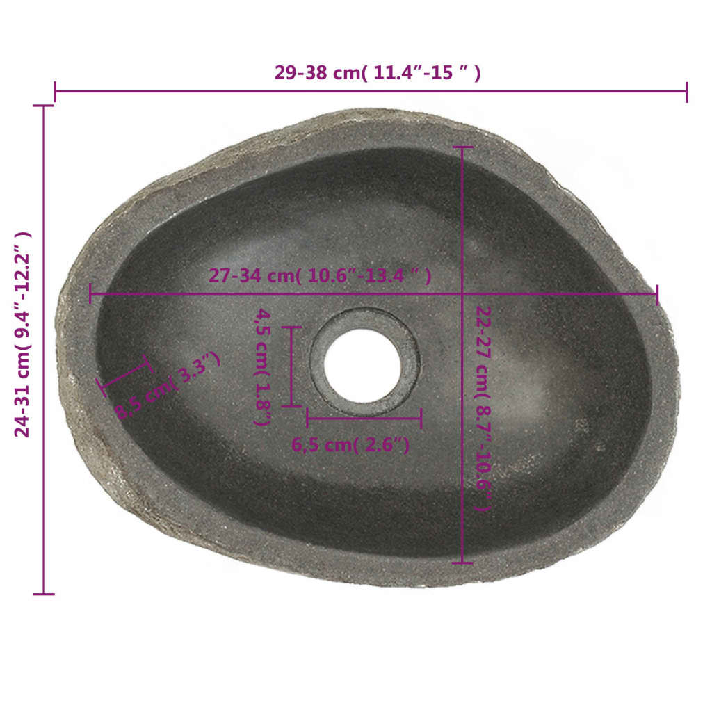 vidaXL Waschbecken Flussstein Oval (29-38)x(24-31) cm