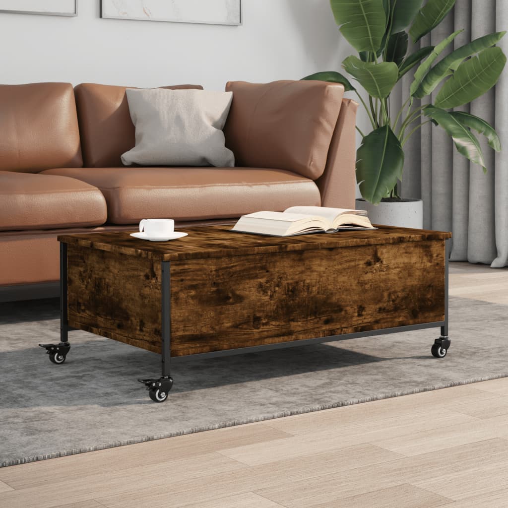 vidaXL Couchtisch mit Rollen Räuchereiche 91x55x34 cm Holzwerkstoff