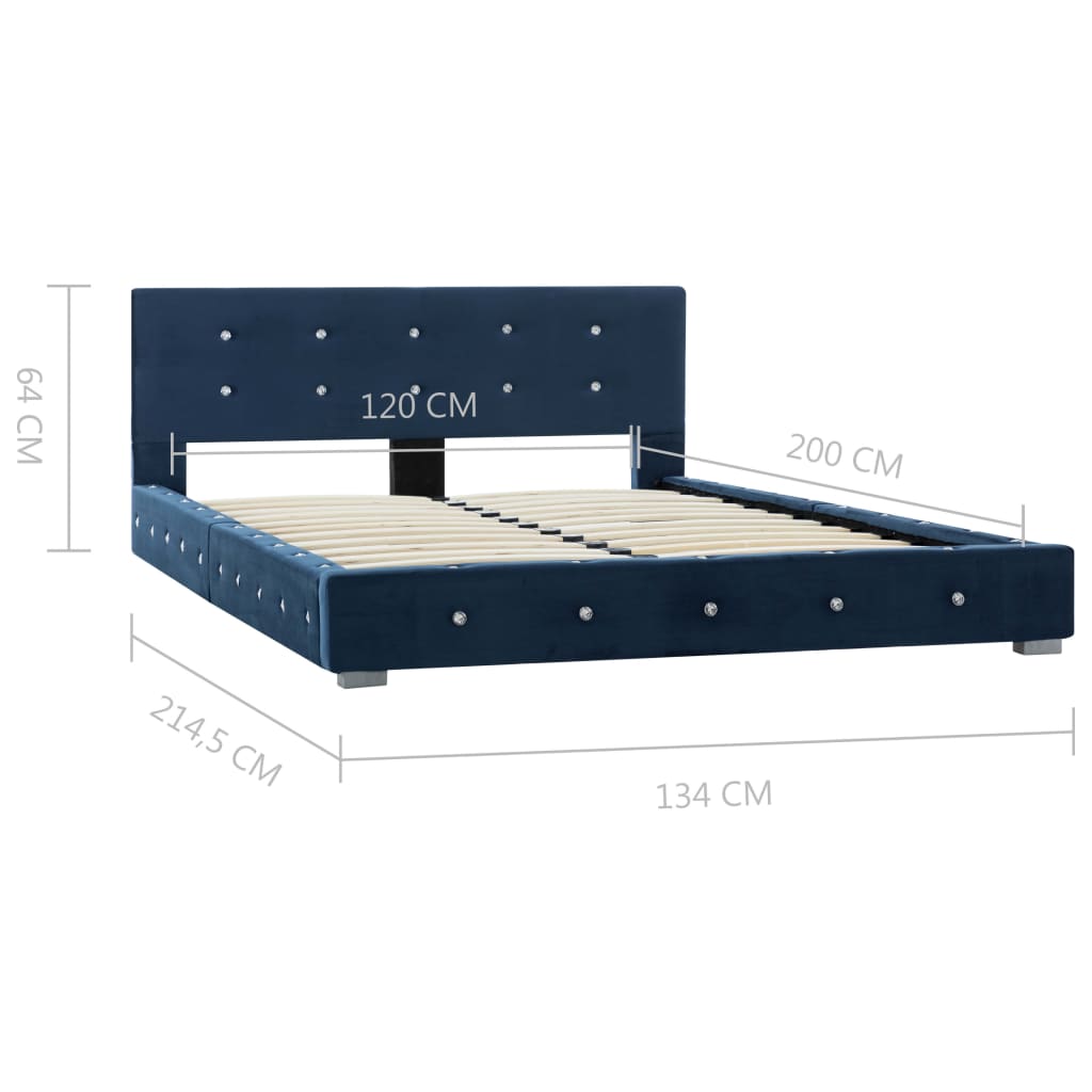 vidaXL Bett mit Memory-Schaum-Matratze Blau Samt 120×200cm