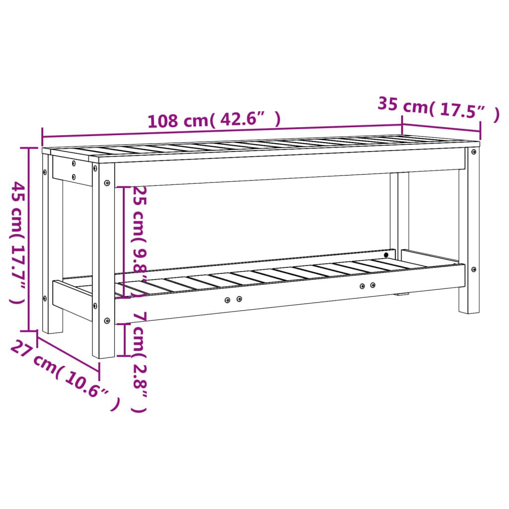 vidaXL Gartenbank Schwarz 108x35x45 cm Massivholz Kiefer