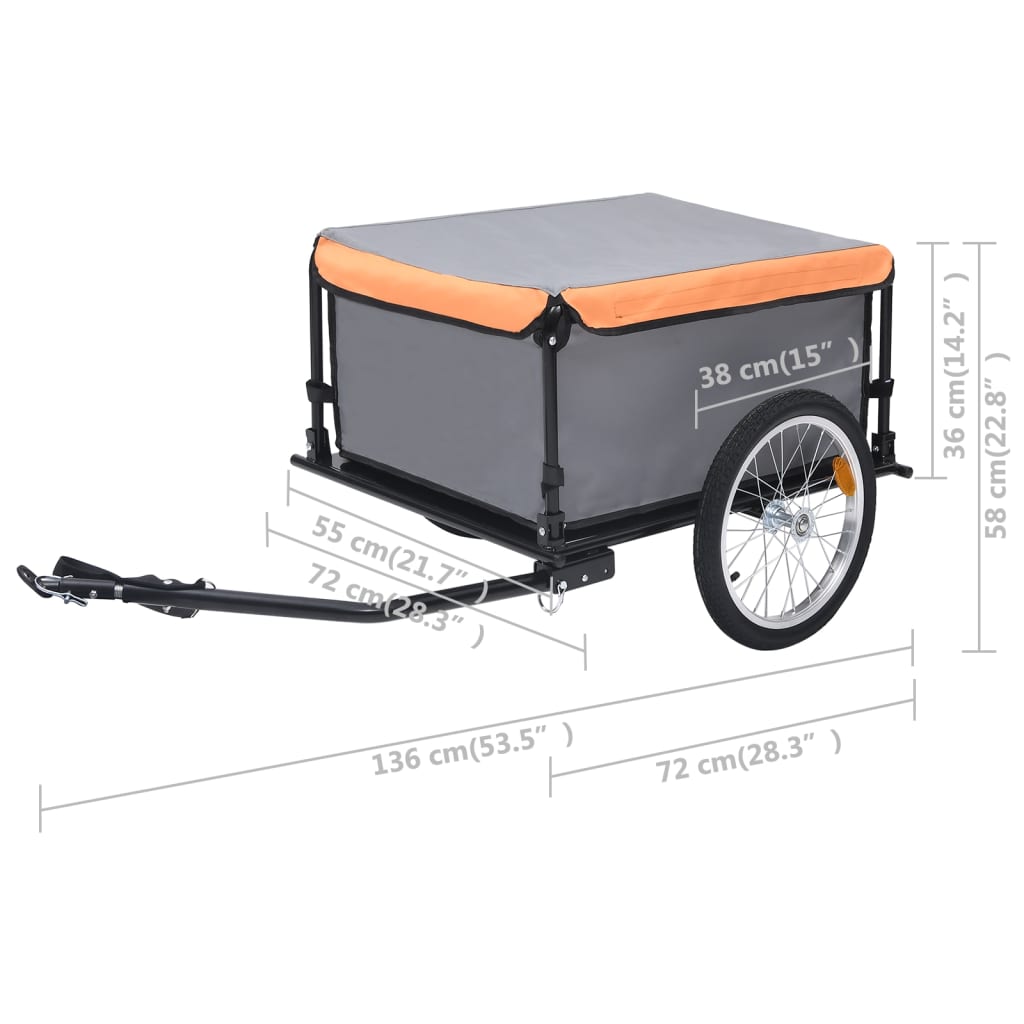 vidaXL Fahrrad-Lastenanhänger Grau und Orange 65 kg