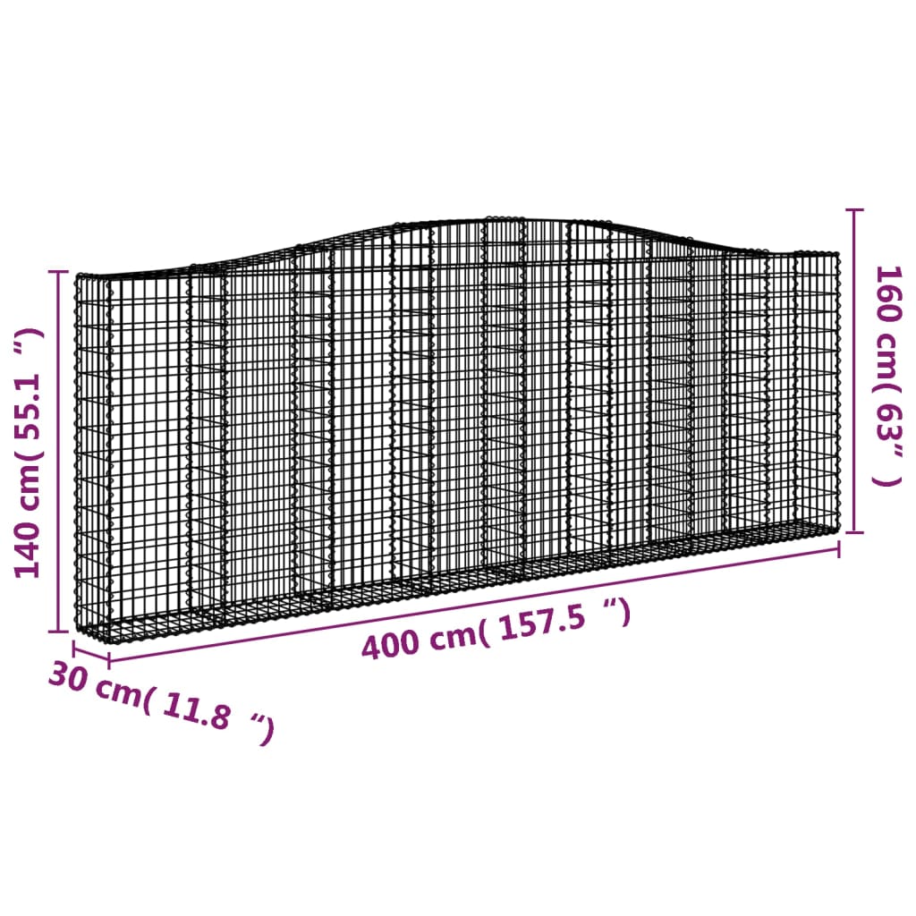 vidaXL Gabionen mit Hochbogen 25Stk. 400x30x140/160cm Verzinktes Eisen