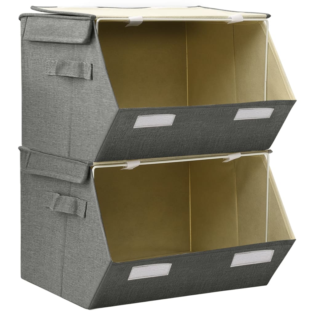 vidaXL Aufbewahrungsboxen mit Deckel 2 Stk. Stapelbar Stoff Anthrazit
