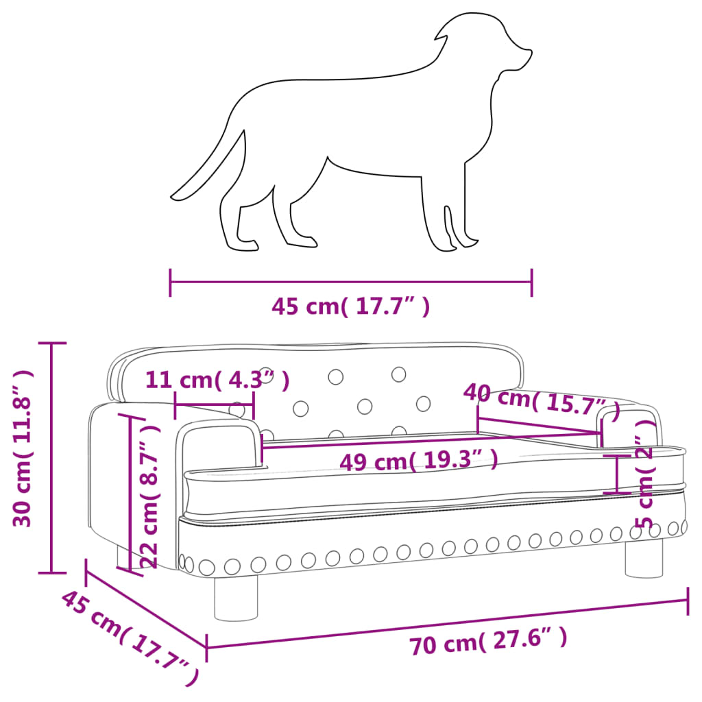 vidaXL Hundebett Blau 70x45x30 cm Samt