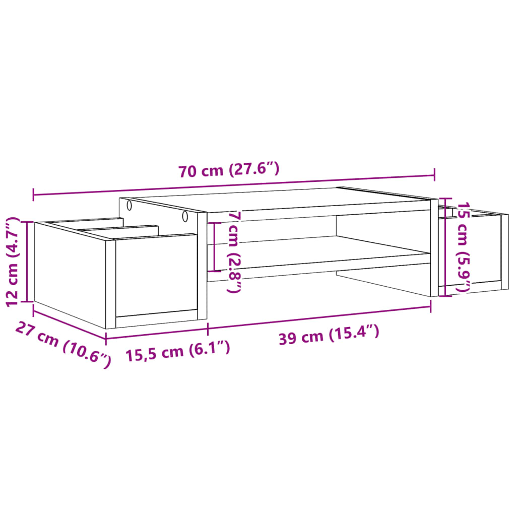 vidaXL Monitorständer mit Stauraum Eichen-Optik 70x27x15 Holzwerkstoff