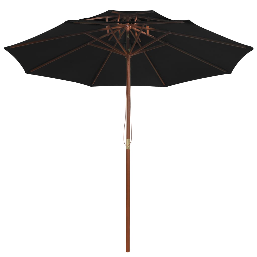 vidaXL Sonnenschirm mit Doppeldach und Holzmast Schwarz 270 cm