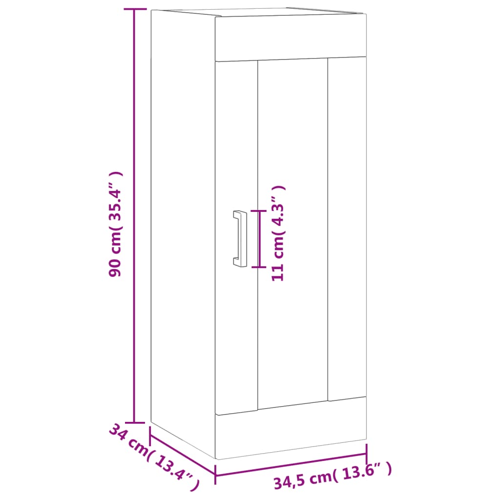 vidaXL Wandschrank Grau Sonoma 34,5x34x90 cm