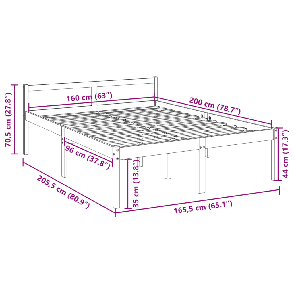 vidaXL Seniorenbett 160x200 cm Massivholz Kiefer