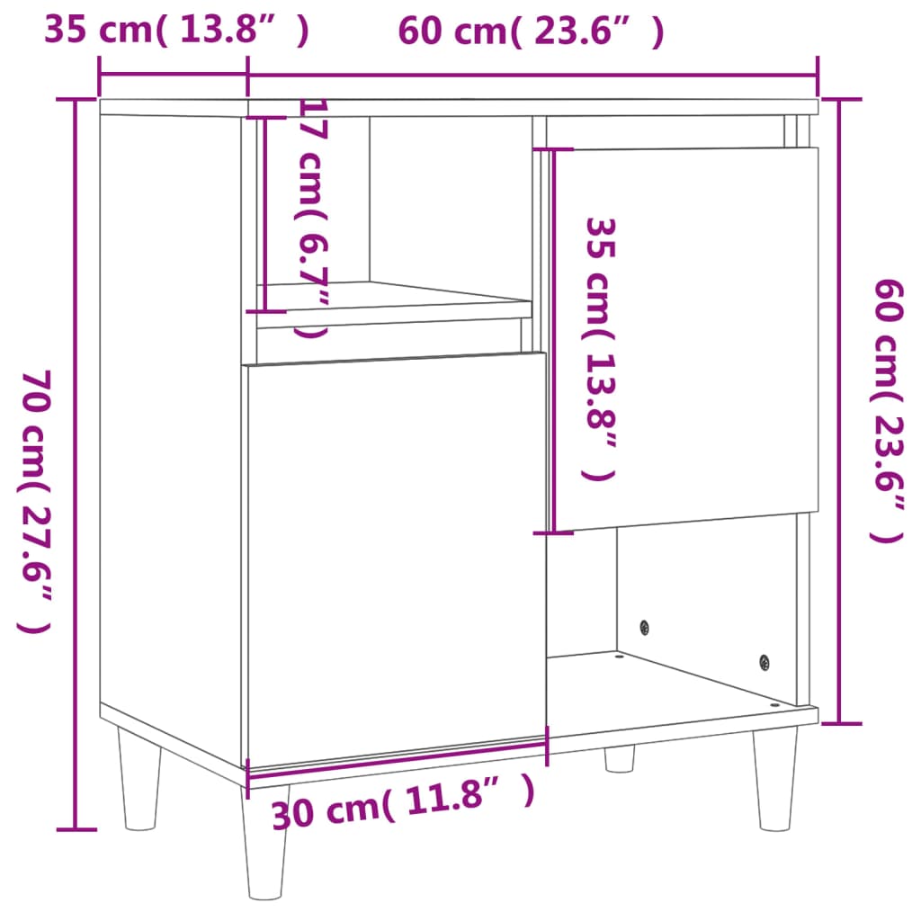 vidaXL Sideboards 2 Stk. Sonoma-Eiche 60x35x70 cm Holzwerkstoff