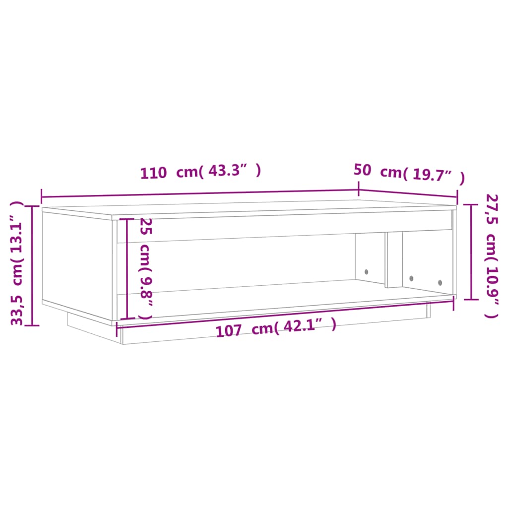 vidaXL Couchtisch Wachsbraun 110x50x33,5 cm Massivholz Kiefer