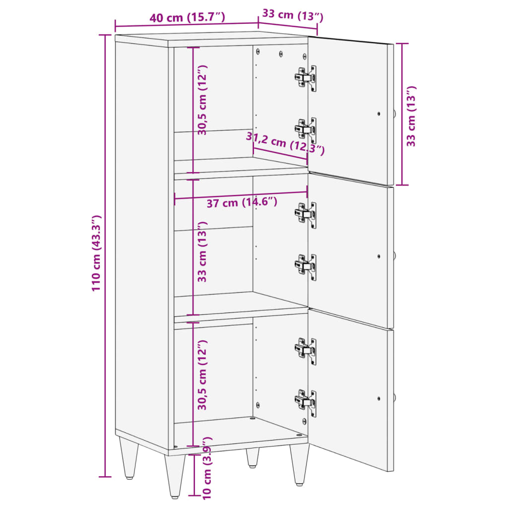 vidaXL Highboard 40x33x110 cm Massivholz Mango