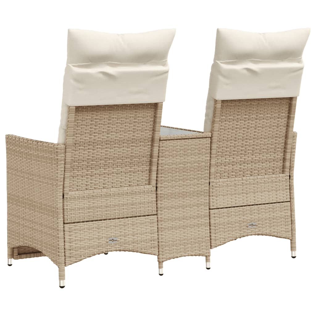 vidaXL Gartensofa 2-Sitzer Verstellbar mit Tisch Beige Poly Rattan