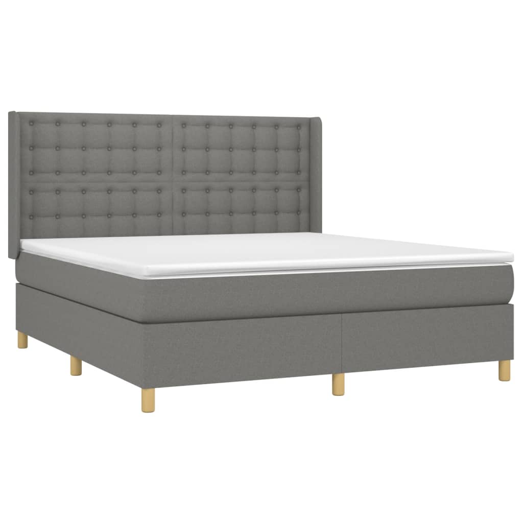 vidaXL Boxspringbett mit Matratze & LED Dunkelgrau 160x200 cm Stoff