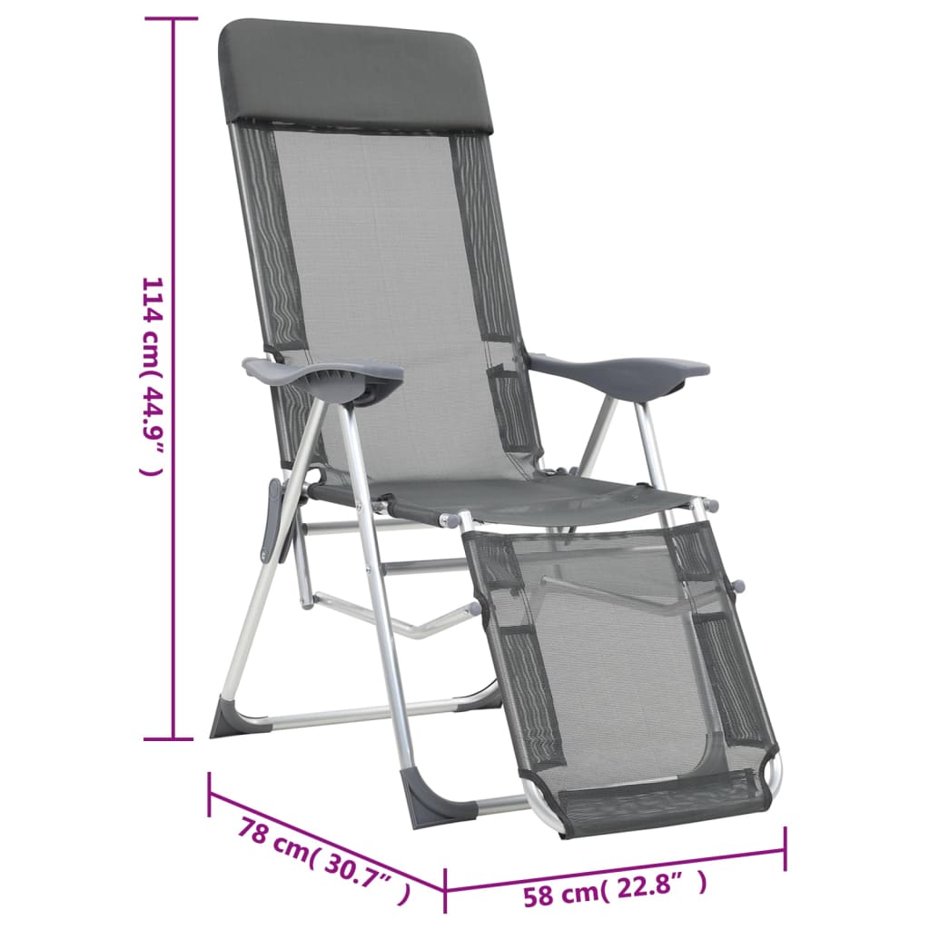 vidaXL Klappbare Liegestühle mit Fußteil 2 Stk. Grau Textilene