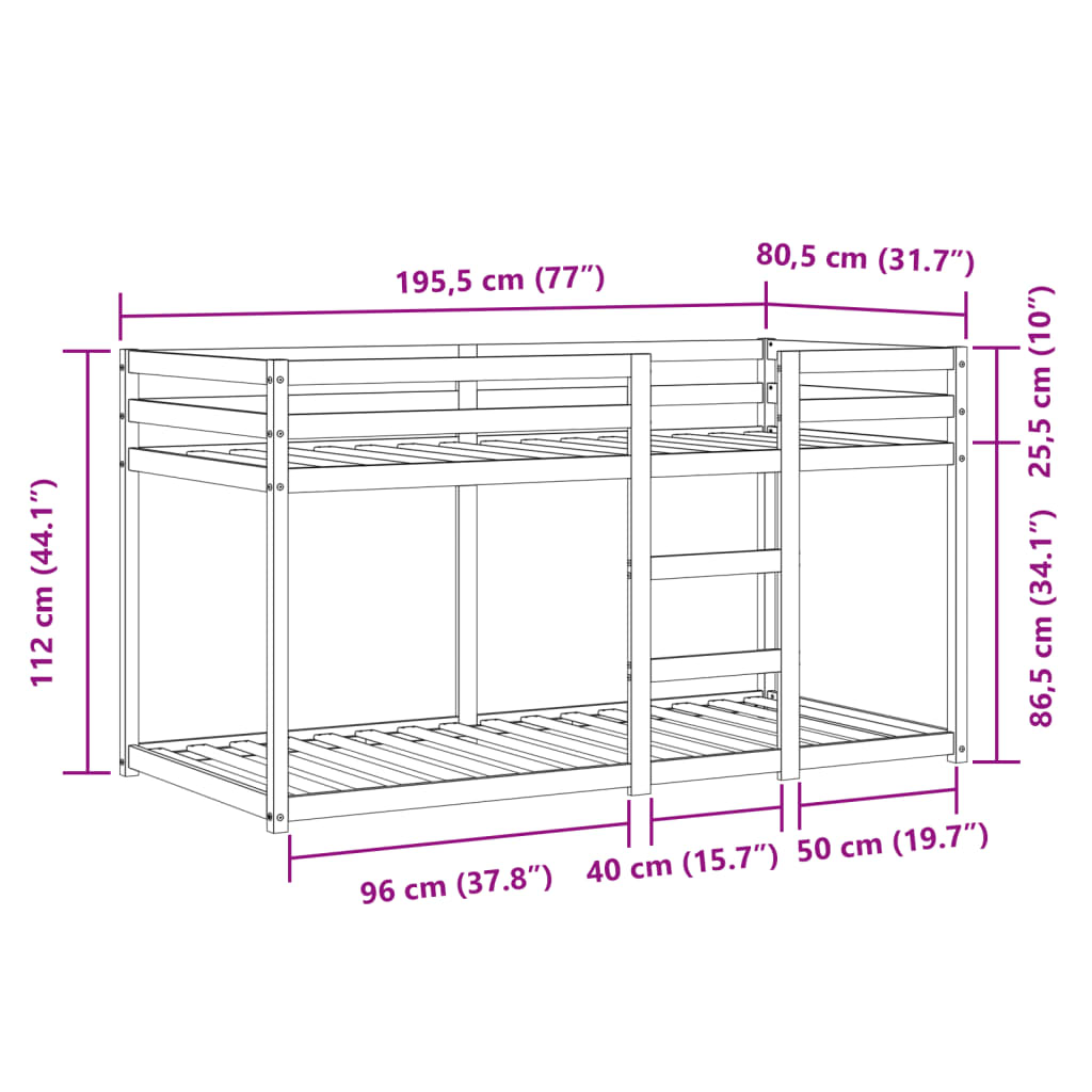 vidaXL Etagenbett mit Vorhängen Blau 75x190 cm Massivholz Kiefer