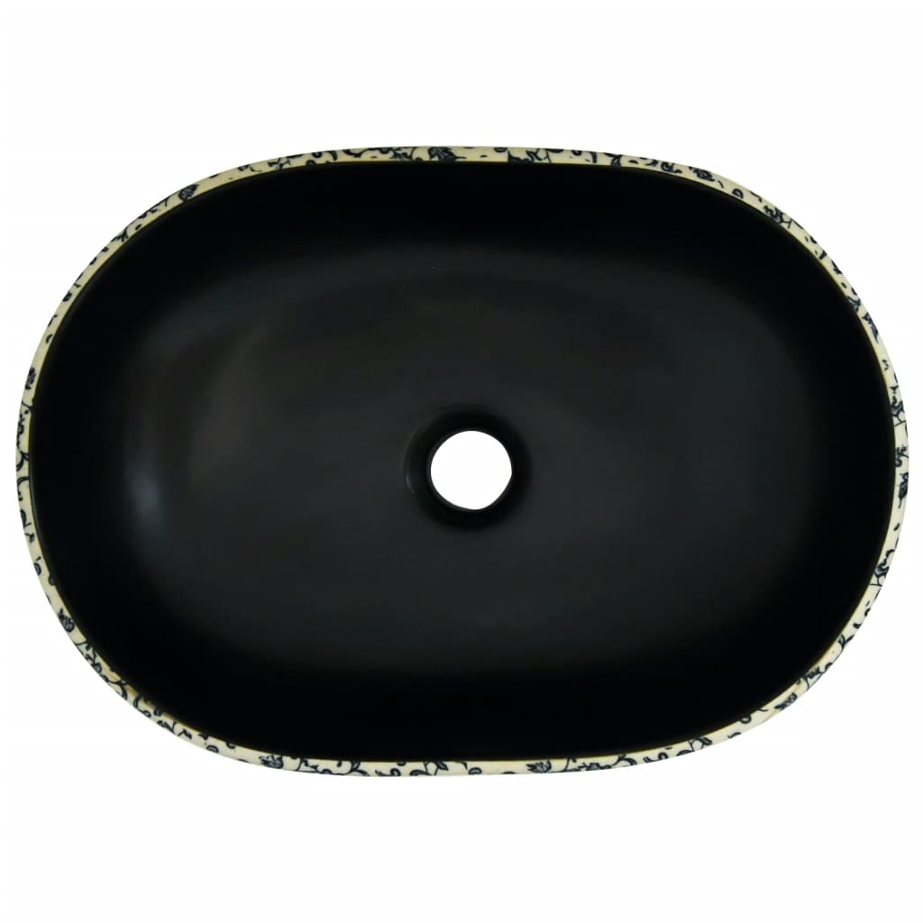 vidaXL Aufsatzwaschbecken Schwarz und Blau Oval 47x33x13 cm Keramik